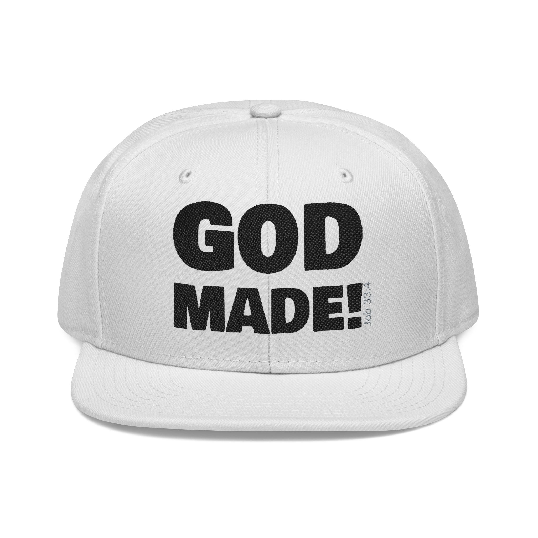 'GOD MADE!' | Embroidered Snapback Cap - (Job 33:4)- black