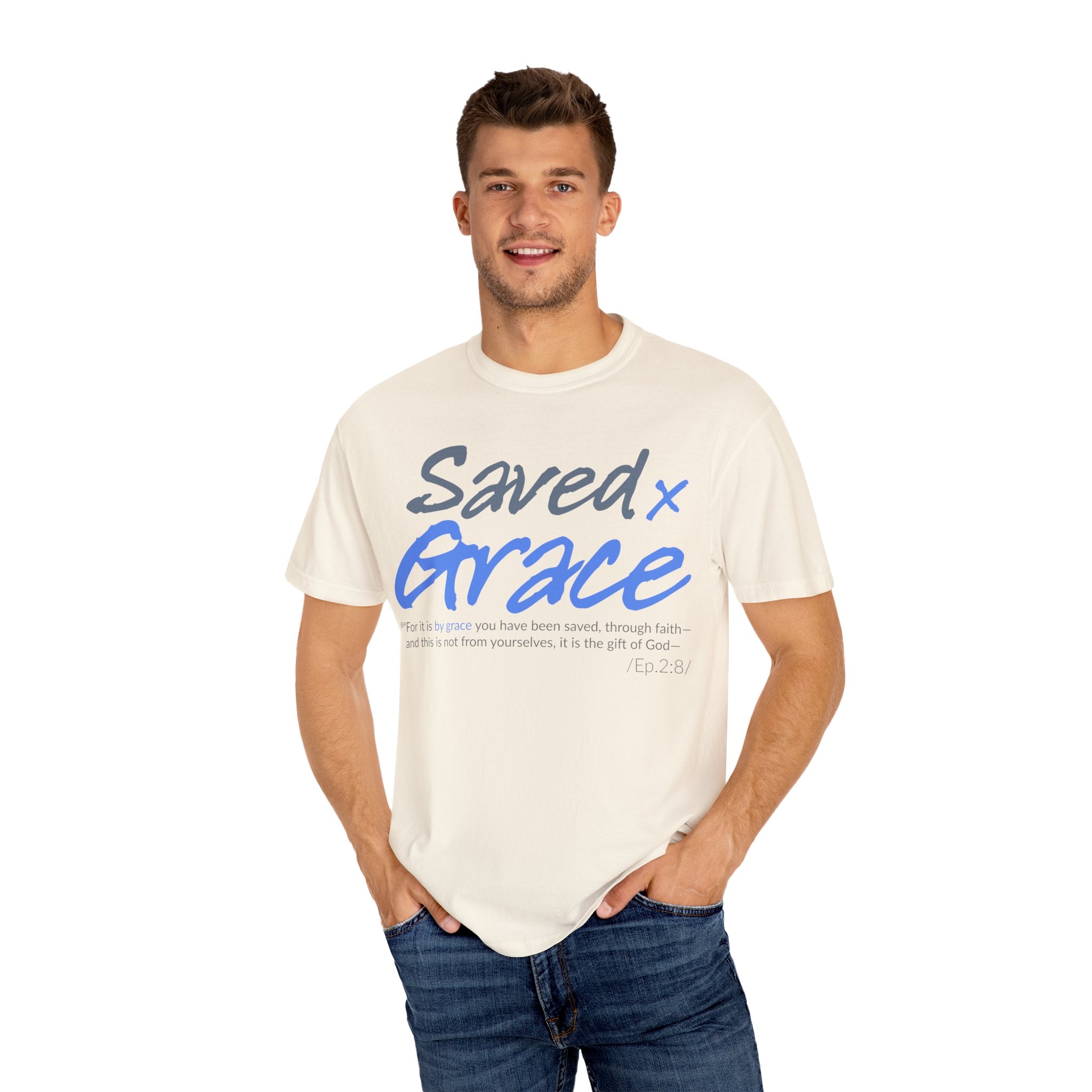 SAVED x GRACE Faithware Collection Unisex T-shirt | (Ephesians 2:8)