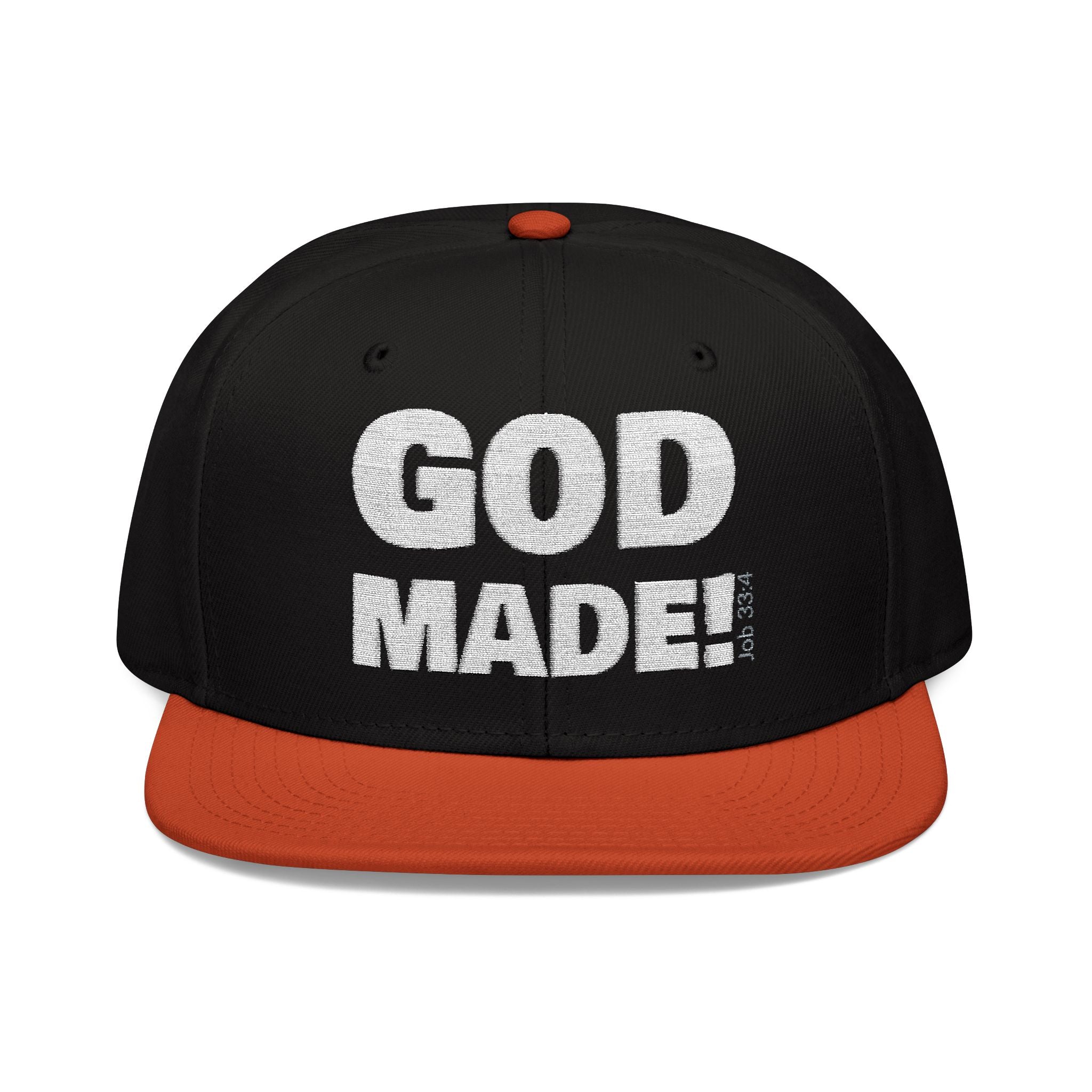 'GOD MADE!' | Embroidered Snapback Cap - (Job 33:4)- white