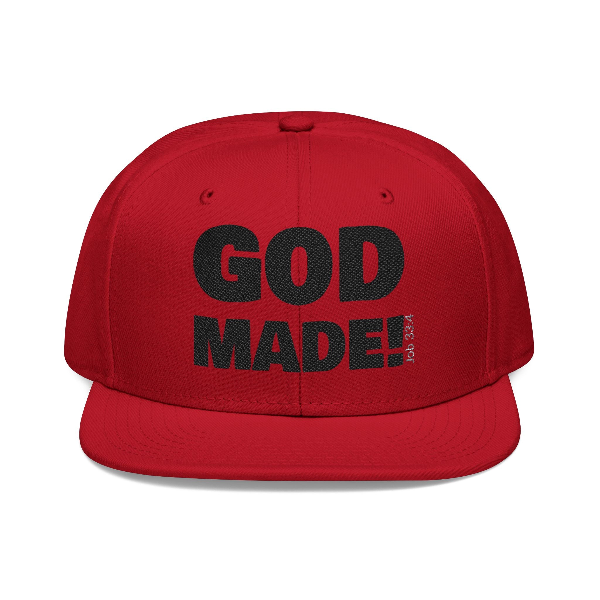 'GOD MADE!' | Embroidered Snapback Cap - (Job 33:4)- black