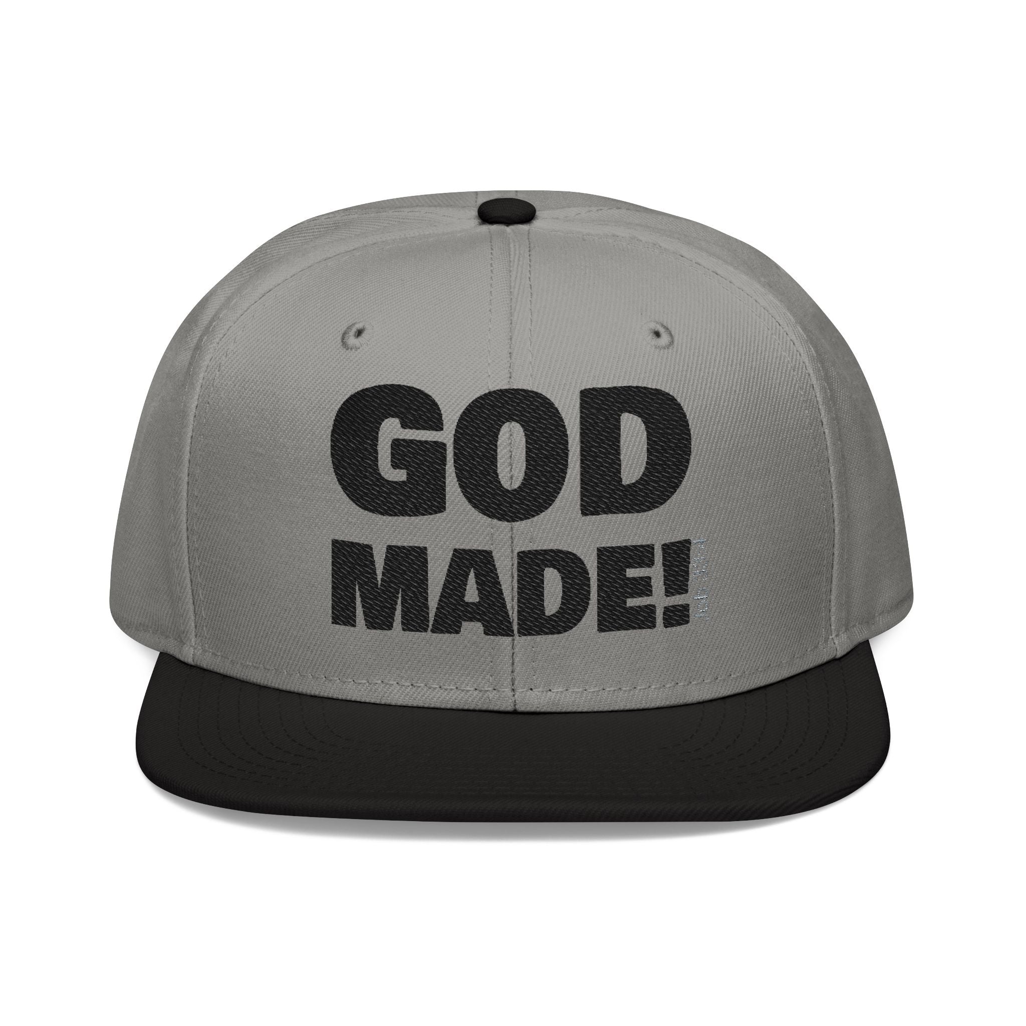 'GOD MADE!' | Embroidered Snapback Cap - (Job 33:4)- black