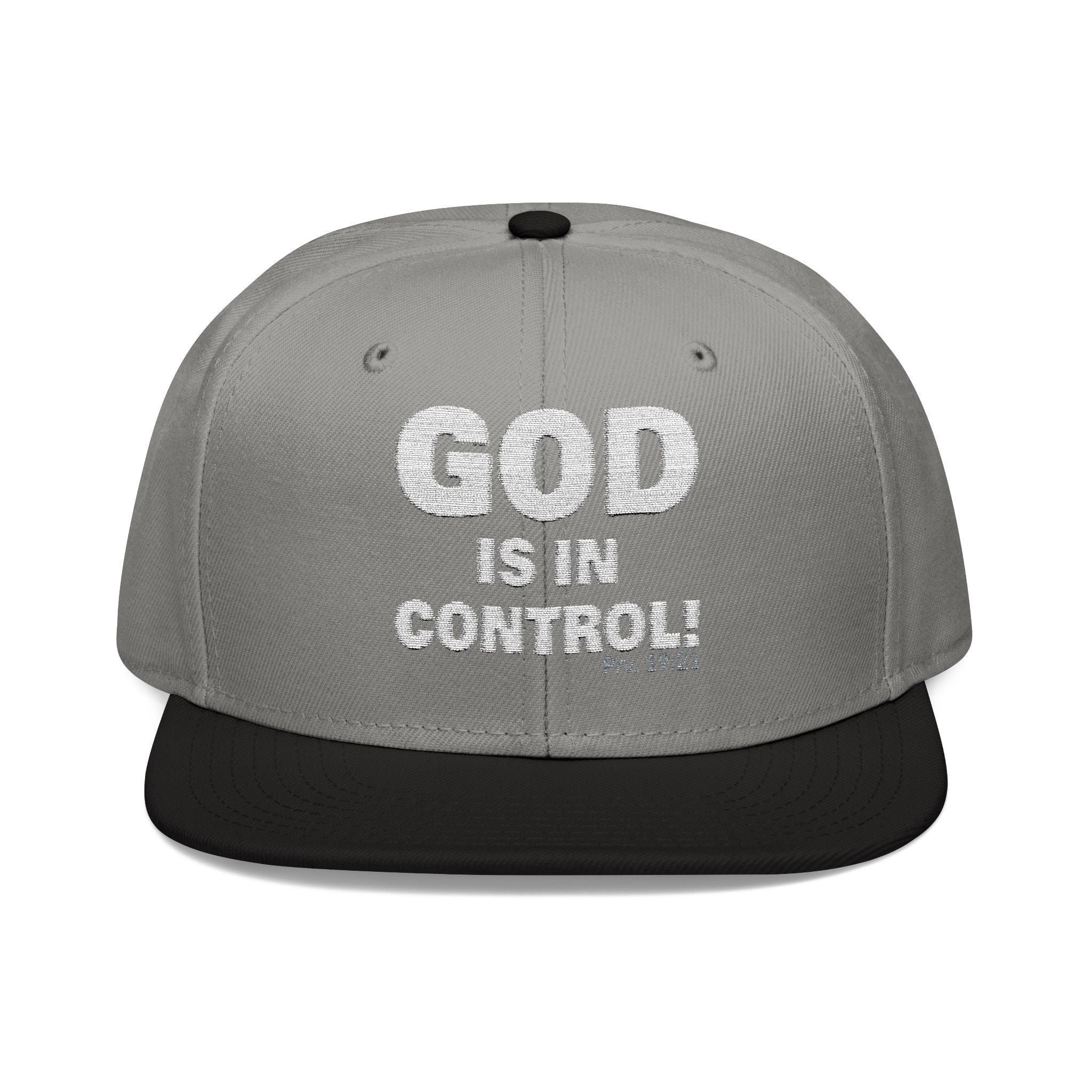 GOD IS IN CONTROL! | Embroidered Snapback Cap - (Proverbs 19:21)