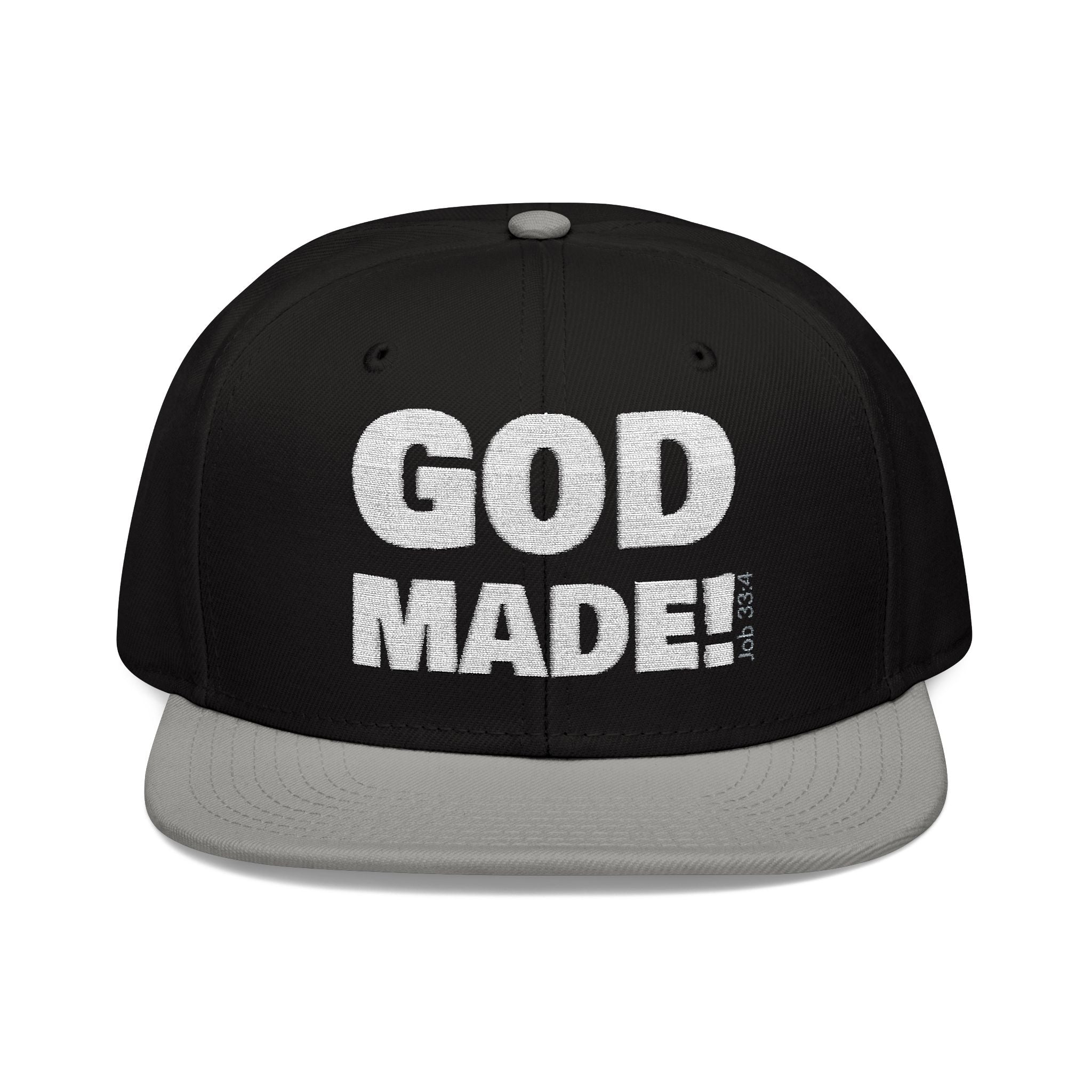 'GOD MADE!' | Embroidered Snapback Cap - (Job 33:4)- white