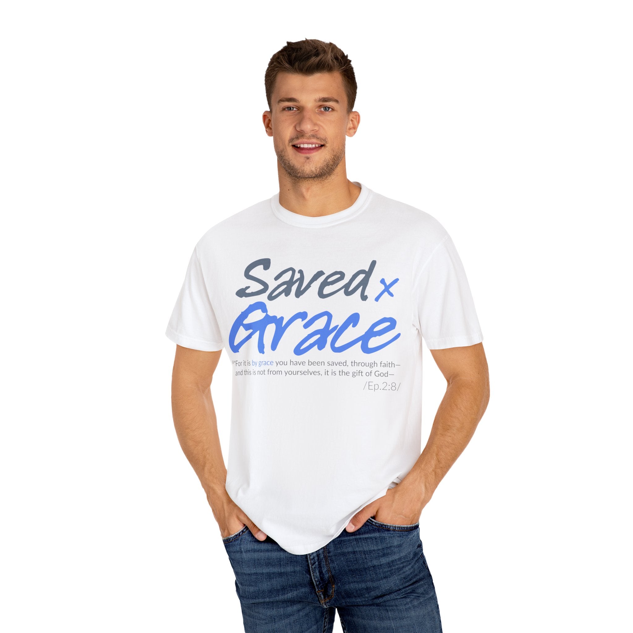 SAVED x GRACE Faithware Collection Unisex T-shirt | (Ephesians 2:8)