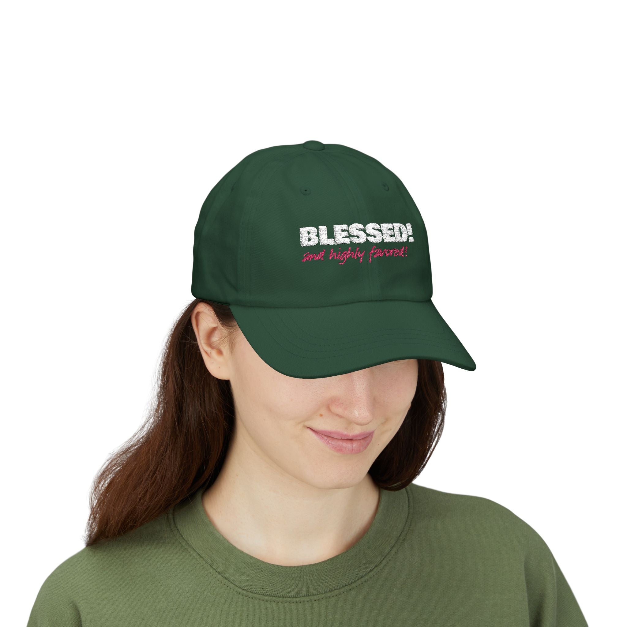 BLESSED! and Highly Favored! Collection Christian Cap for Women | Faith-Based Hat | Luke 1:28 Scripture Hat | Inspirational Women's Headwear
