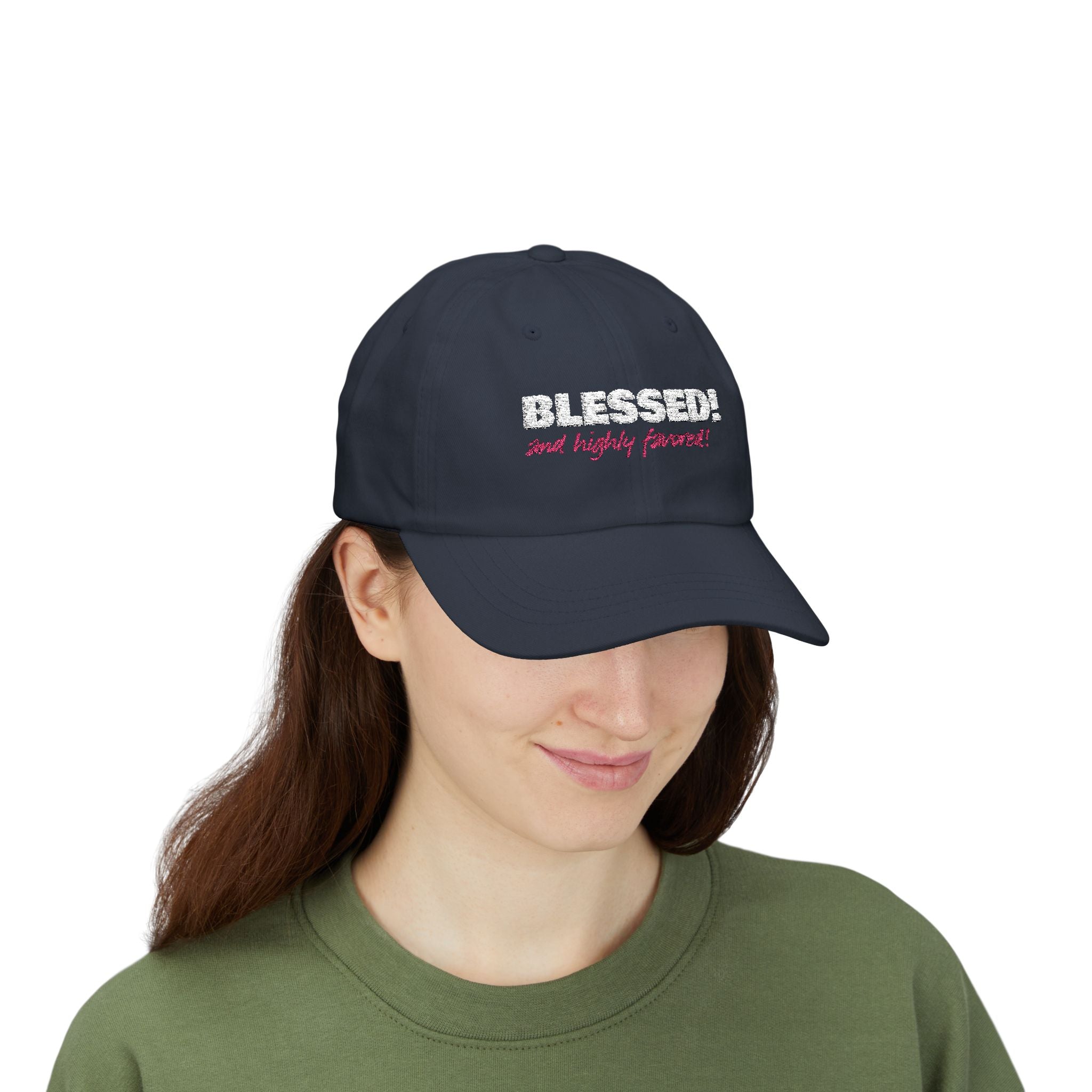 BLESSED! and Highly Favored! Collection Christian Cap for Women | Faith-Based Hat | Luke 1:28 Scripture Hat | Inspirational Women's Headwear
