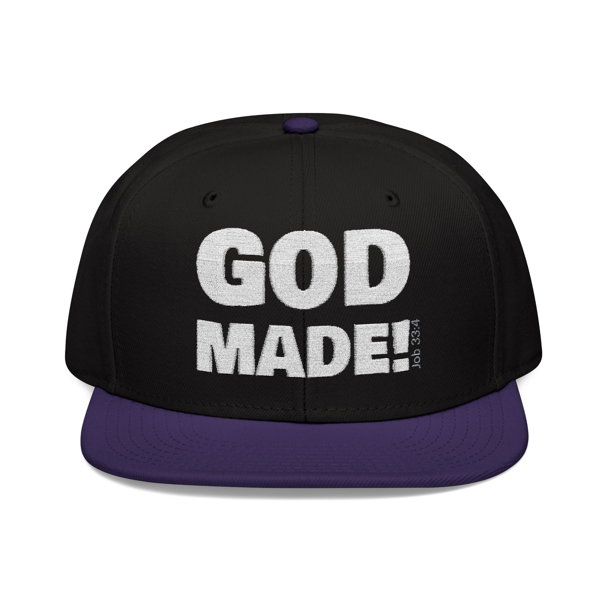 'GOD MADE!' | Embroidered Snapback Cap - (Job 33:4)- white