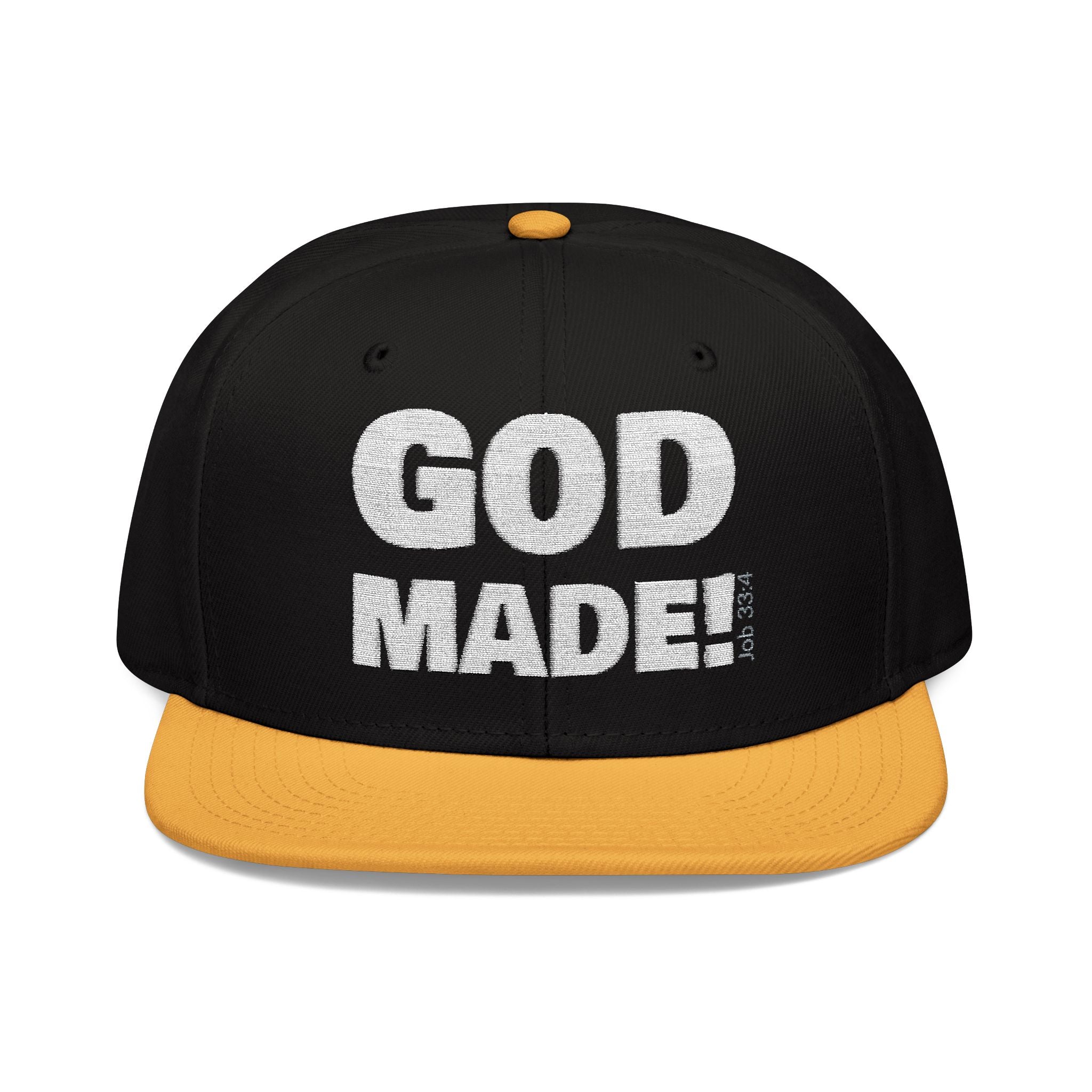 'GOD MADE!' | Embroidered Snapback Cap - (Job 33:4)- white