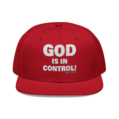 GOD IS IN CONTROL! | Embroidered Snapback Cap - (Proverbs 19:21)