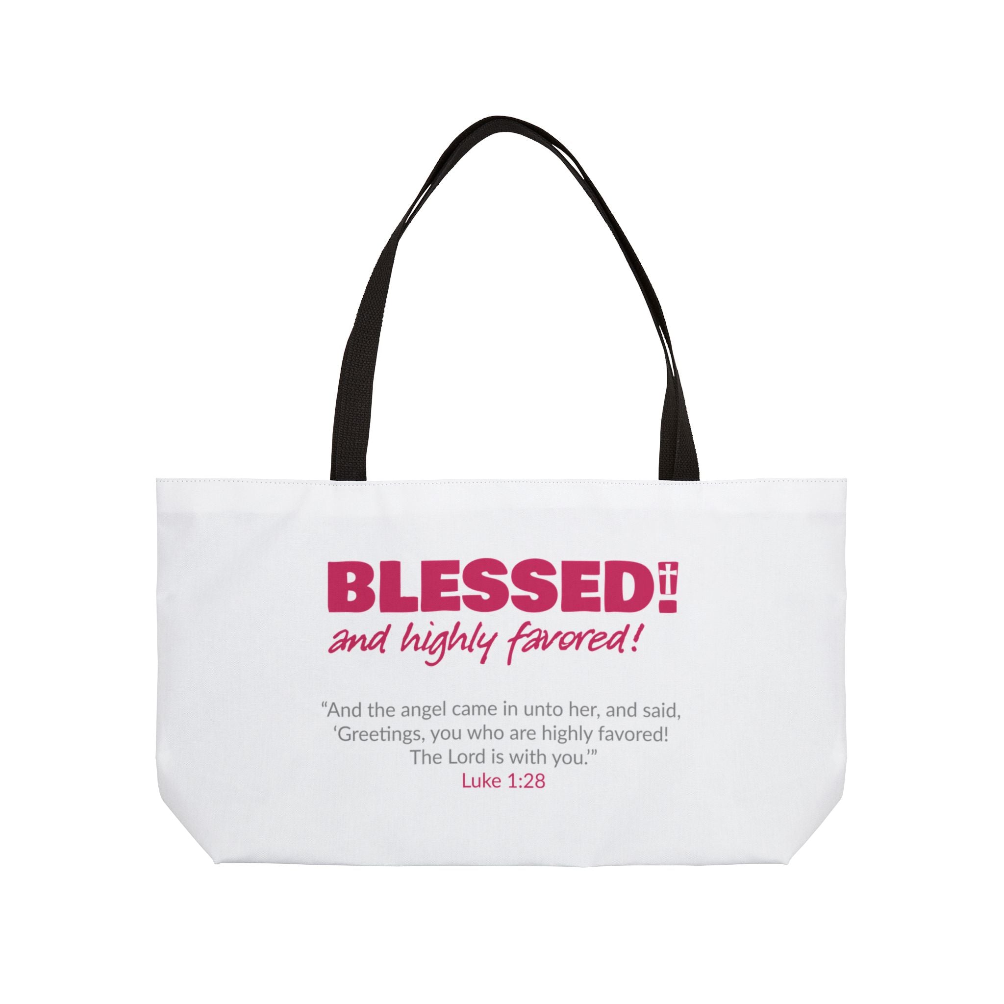 BLESSED! and Highly Favored Scripture Tote Bag | Christian Gift for Her | Bible Verse Bag | Faith-Based Accessory | Luke 1:28