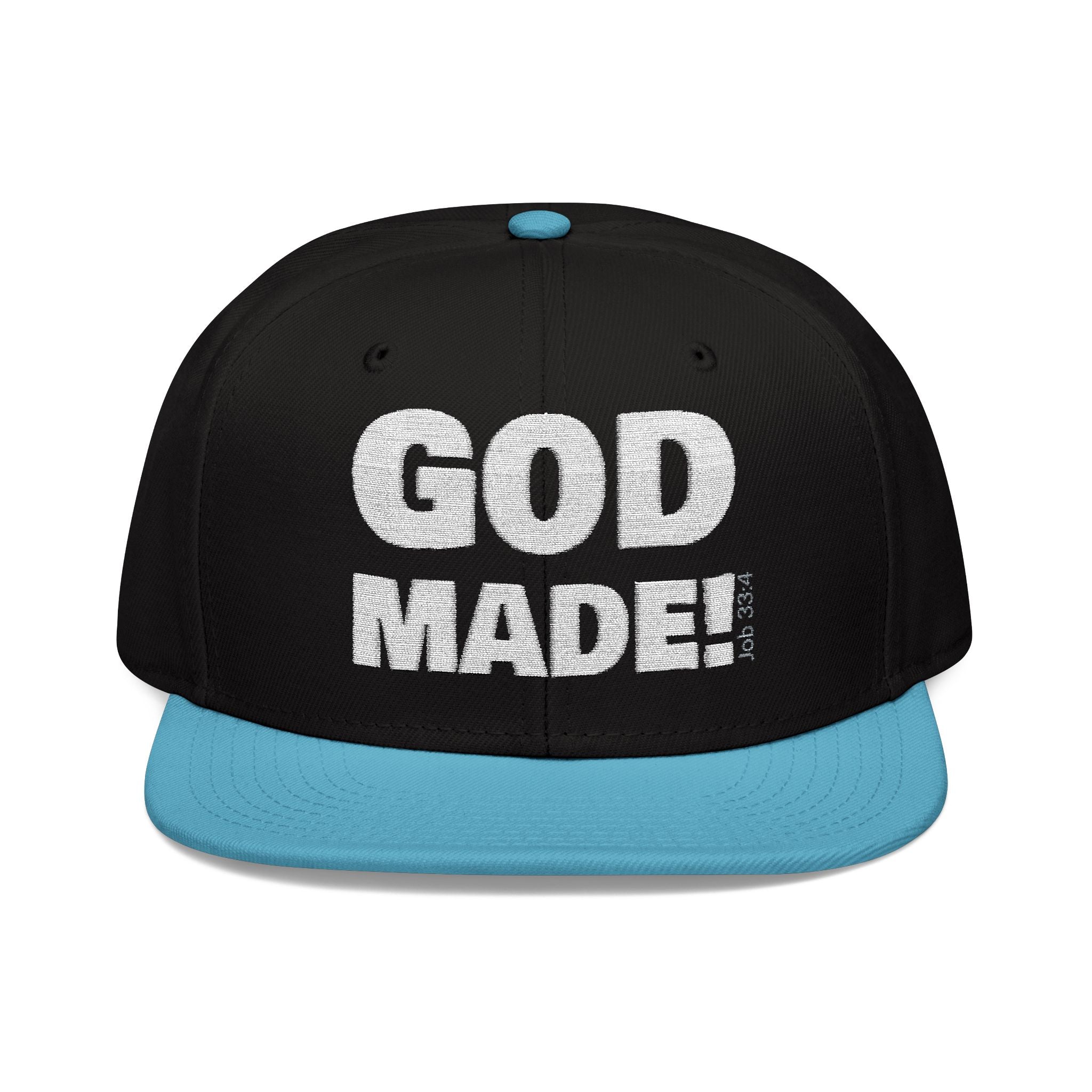 'GOD MADE!' | Embroidered Snapback Cap - (Job 33:4)- white