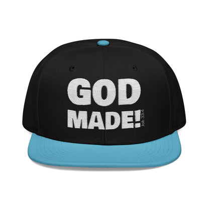 'GOD MADE!' | Embroidered Snapback Cap - (Job 33:4)- white