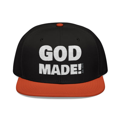 'GOD MADE!' | Embroidered Snapback Cap - (Job 33:4)- white