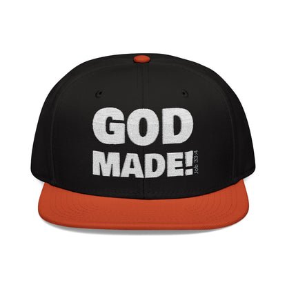 'GOD MADE!' | Embroidered Snapback Cap - (Job 33:4)- white