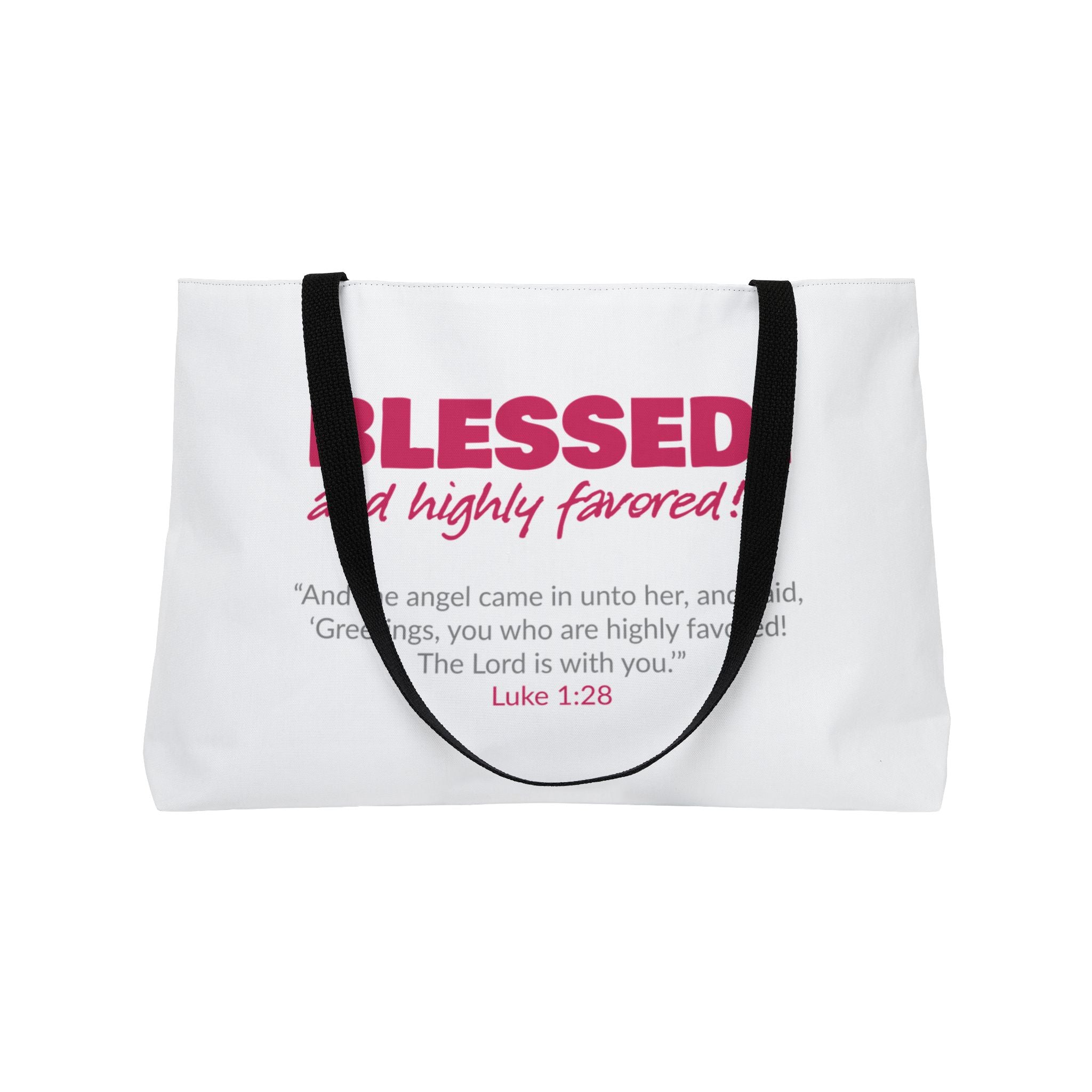 BLESSED! and Highly Favored Scripture Tote Bag | Christian Gift for Her | Bible Verse Bag | Faith-Based Accessory | Luke 1:28