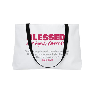 BLESSED! and Highly Favored Scripture Tote Bag | Christian Gift for Her | Bible Verse Bag | Faith-Based Accessory | Luke 1:28
