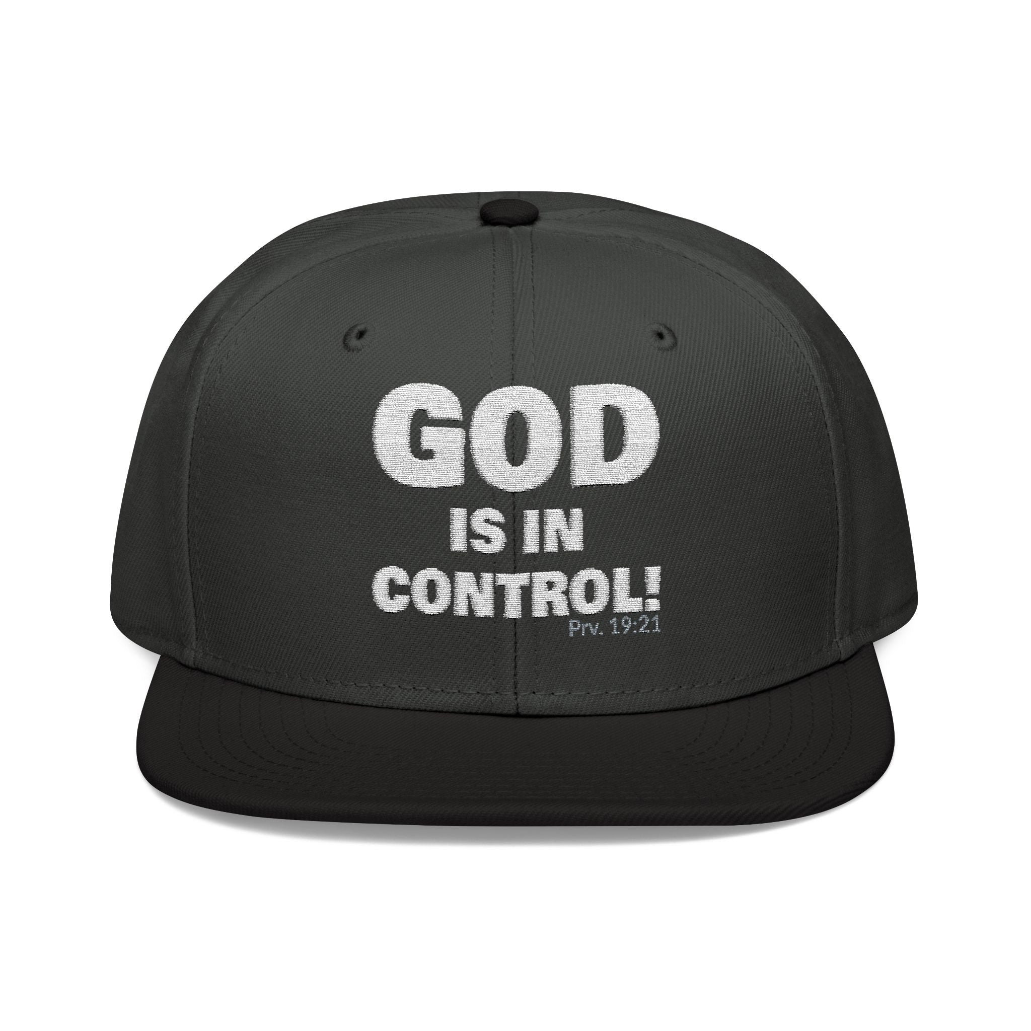 GOD IS IN CONTROL! | Embroidered Snapback Cap - (Proverbs 19:21)