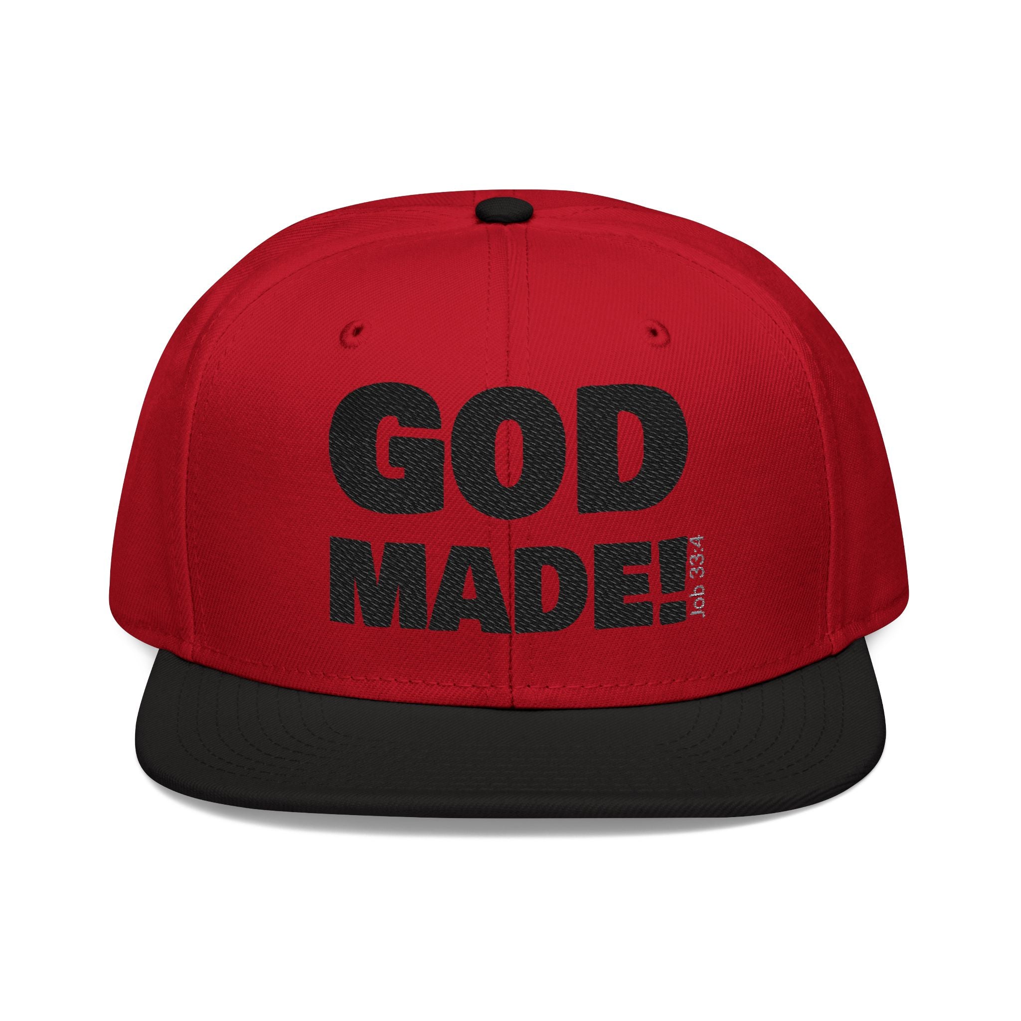 'GOD MADE!' | Embroidered Snapback Cap - (Job 33:4)- black