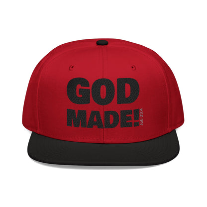 'GOD MADE!' | Embroidered Snapback Cap - (Job 33:4)- black