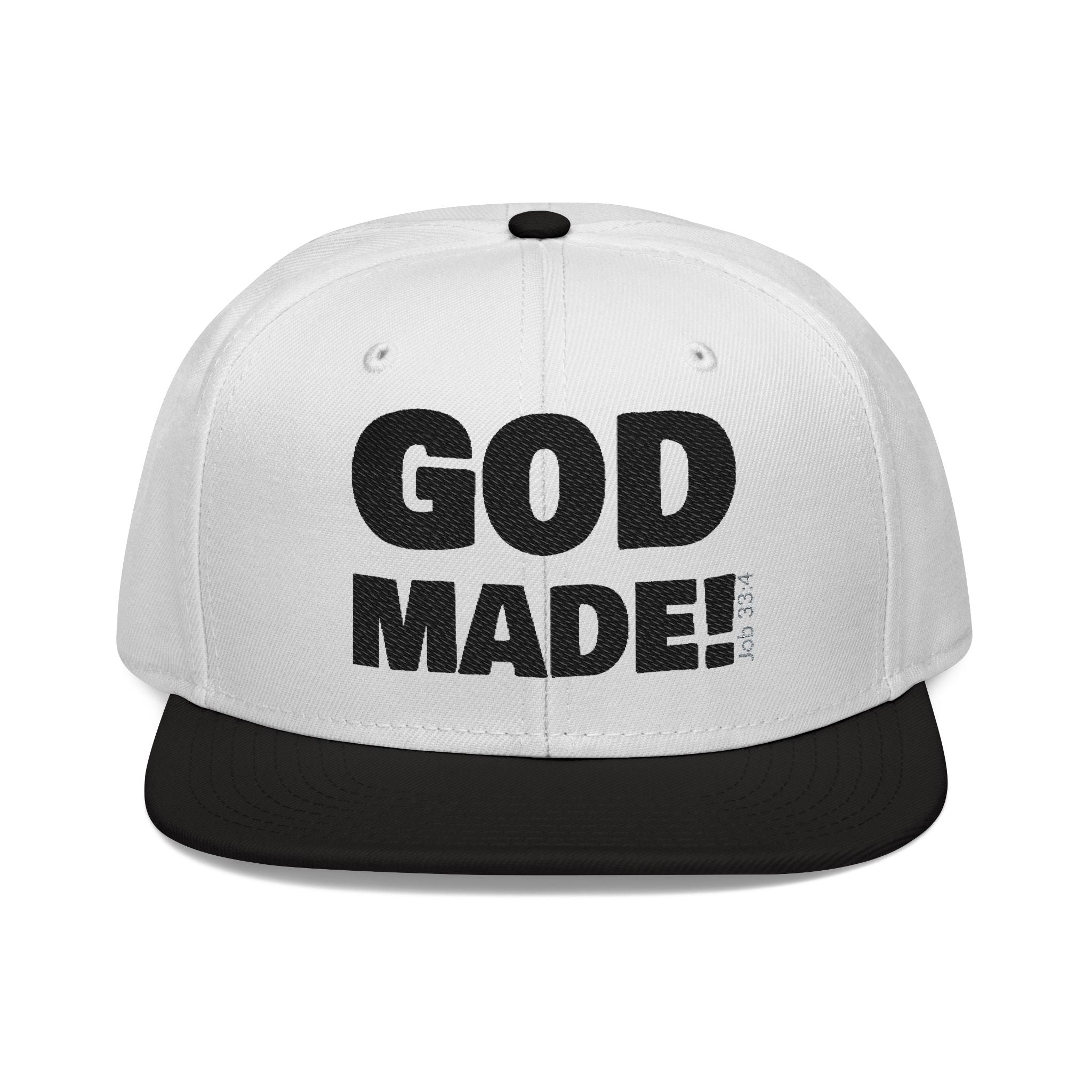 'GOD MADE!' | Embroidered Snapback Cap - (Job 33:4)- black