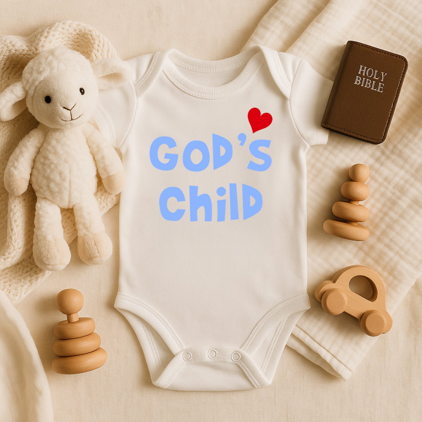 GOD'S Child + Heart | Infant Bodysuit | Cute Baby Clothes, Newborn Gift, Baptism Outfit, Religious Baby Wear