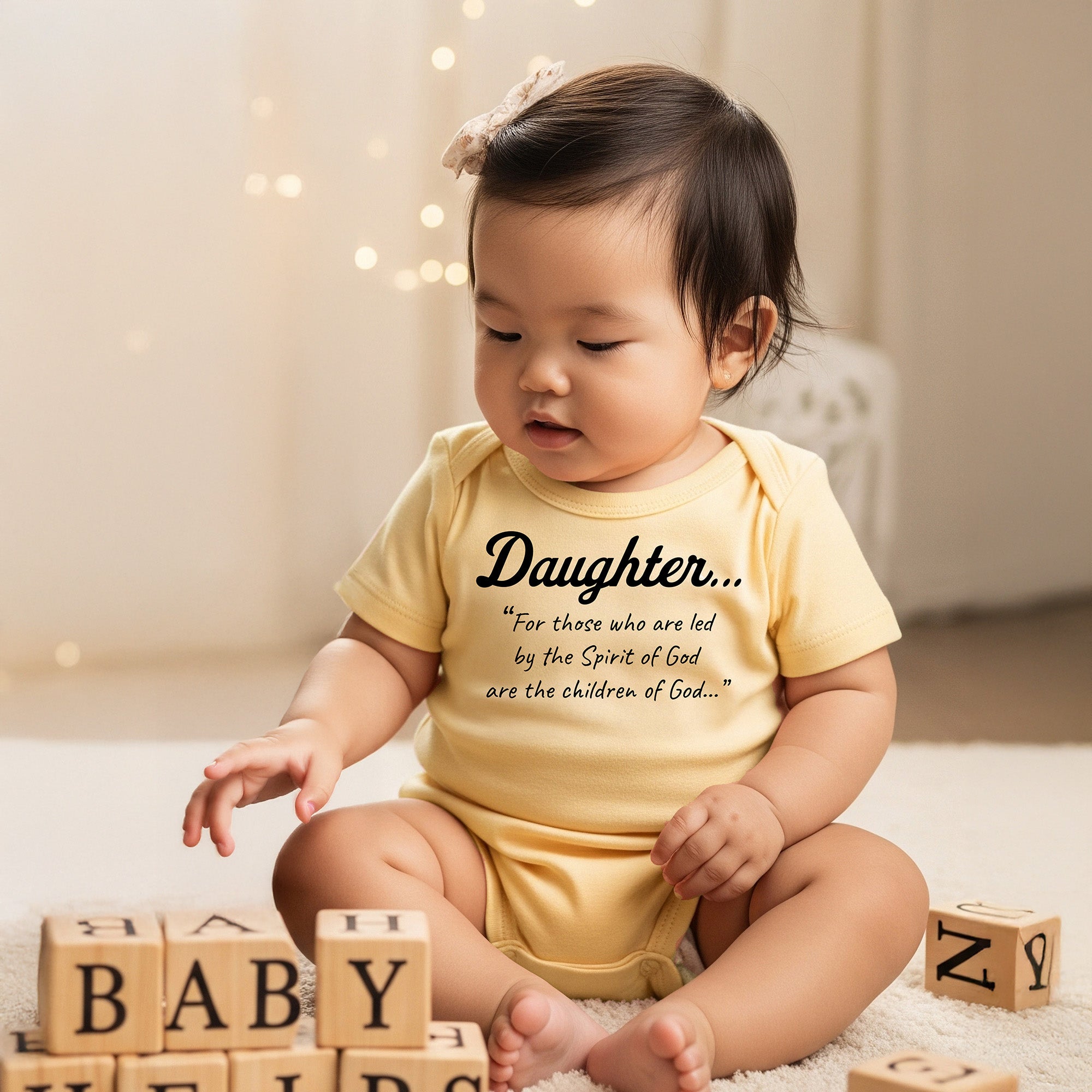 DAUGHTER...  | Spirit of GOD Infant Bodysuit | Romans 8:14 - “For those who are led by the Spirit of God are the children of God…" Baby Shower Gift, Cute Baby Outfit, Religious Gift, Newborn Clothes, Faith-Inspired Apparel
