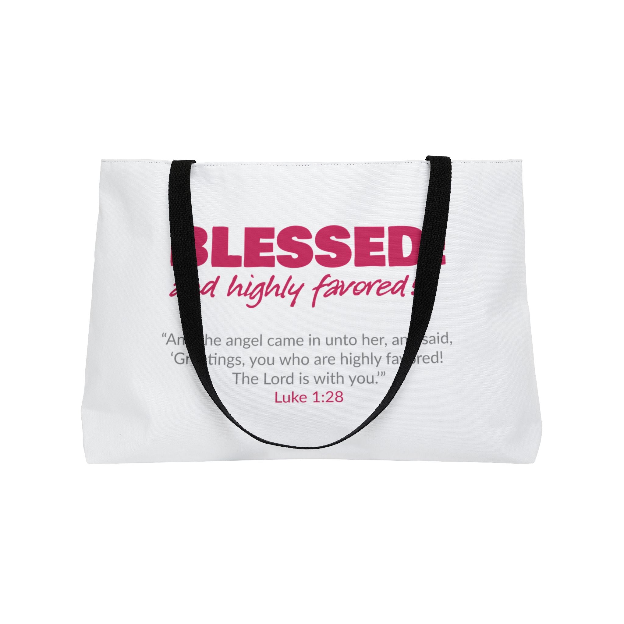 BLESSED! and Highly Favored Scripture Tote Bag | Christian Gift for Her | Bible Verse Bag | Faith-Based Accessory | Luke 1:28