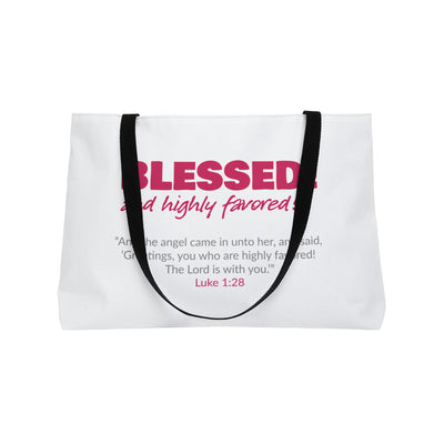 BLESSED! and Highly Favored Scripture Tote Bag | Christian Gift for Her | Bible Verse Bag | Faith-Based Accessory | Luke 1:28