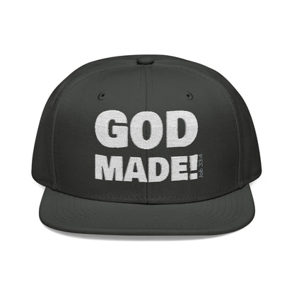 'GOD MADE!' | Embroidered Snapback Cap - (Job 33:4)- white