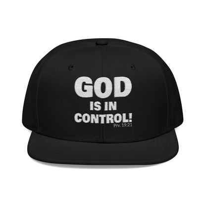 GOD IS IN CONTROL! | Embroidered Snapback Cap - (Proverbs 19:21)