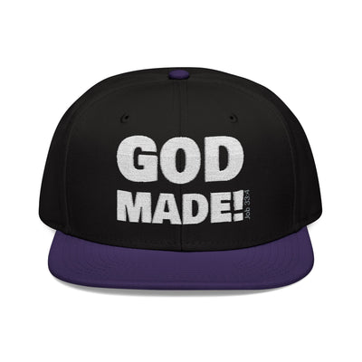 'GOD MADE!' | Embroidered Snapback Cap - (Job 33:4)- white