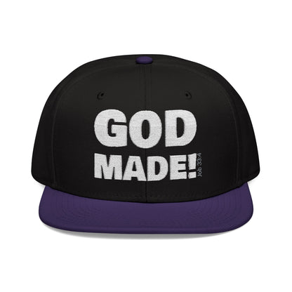 'GOD MADE!' | Embroidered Snapback Cap - (Job 33:4)- white