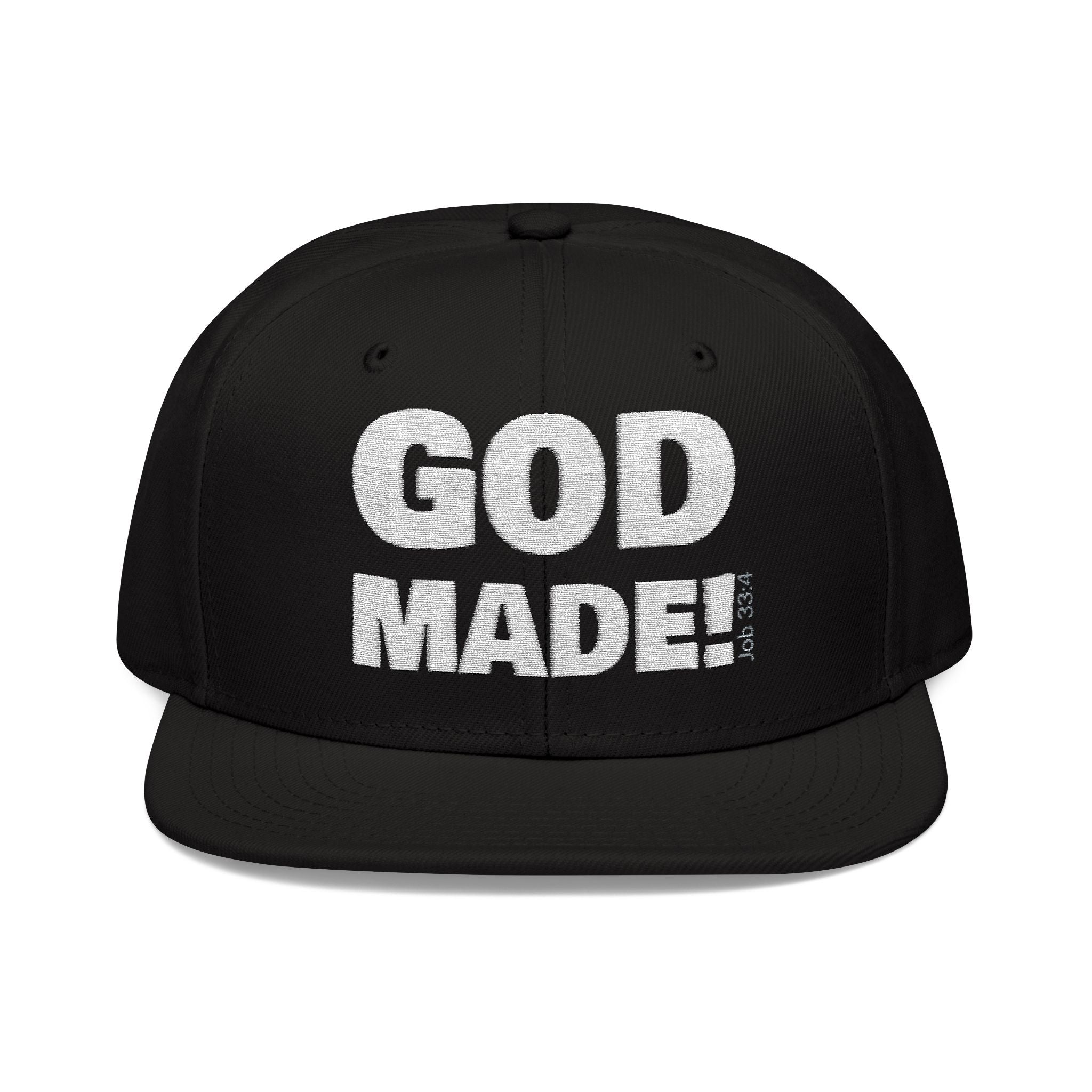 'GOD MADE!' | Embroidered Snapback Cap - (Job 33:4)- white
