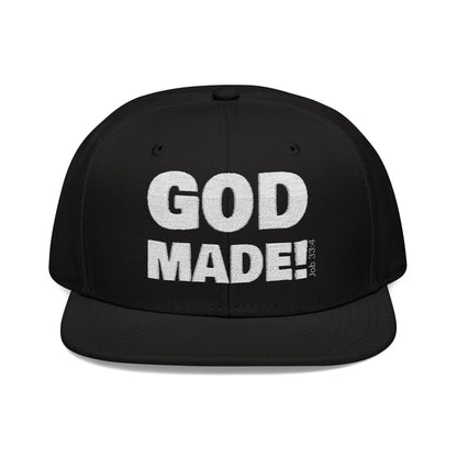 'GOD MADE!' | Embroidered Snapback Cap - (Job 33:4)- white