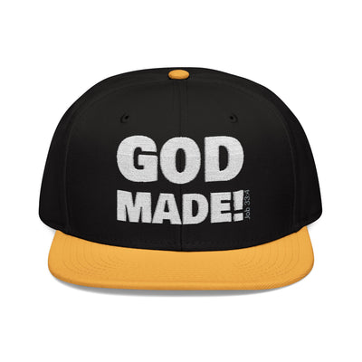 'GOD MADE!' | Embroidered Snapback Cap - (Job 33:4)- white