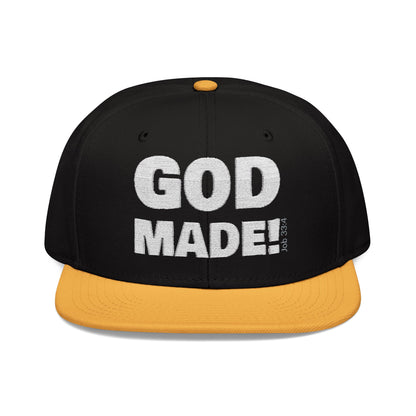 'GOD MADE!' | Embroidered Snapback Cap - (Job 33:4)- white