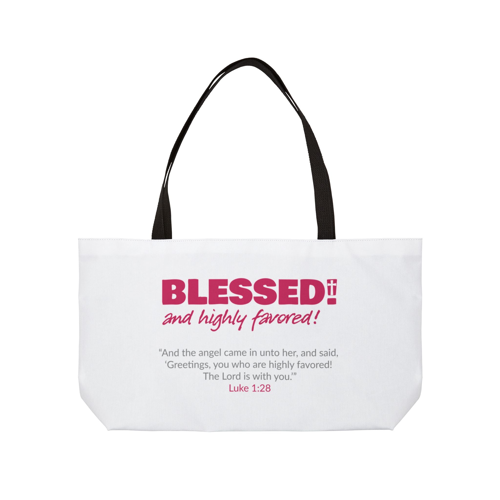 BLESSED! and Highly Favored Scripture Tote Bag | Christian Gift for Her | Bible Verse Bag | Faith-Based Accessory | Luke 1:28