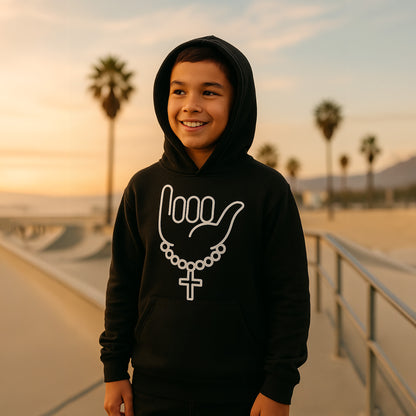 Hang Loose, Live Blessed™  | Youth Heavy Blend Hoodie – Youth Shaka Cross Surf/Skate Hoodie