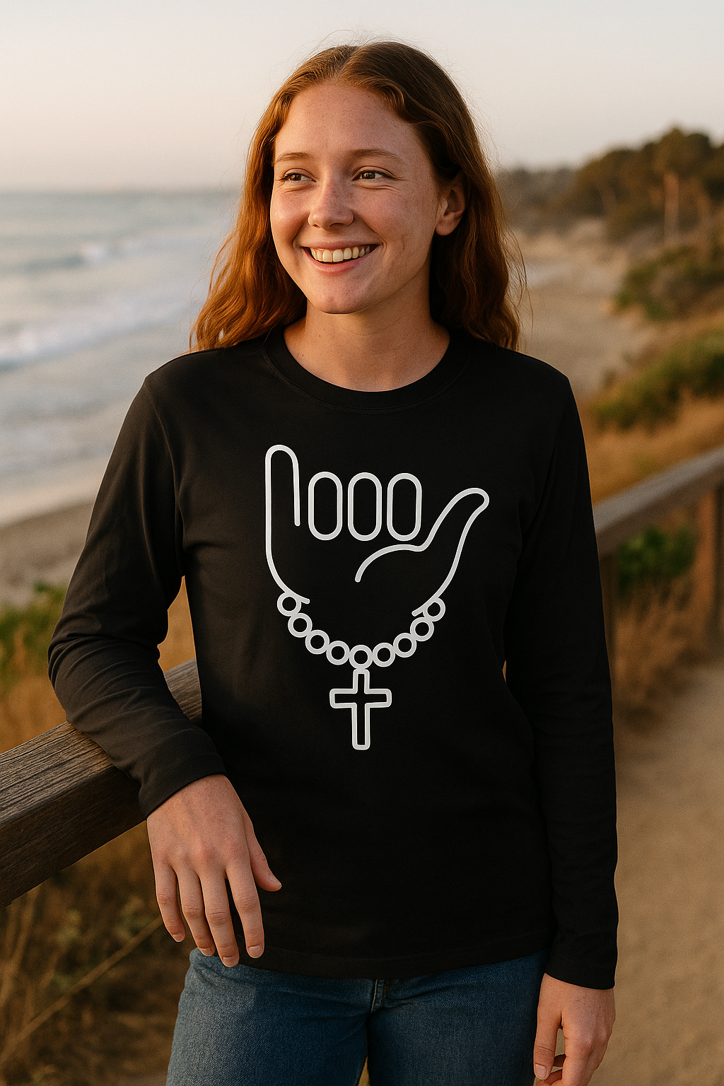 Hang Loose, Live Blessed™ Long-Sleeve Christian Tee – Youth Shaka Cross Surf/Skate Shirt